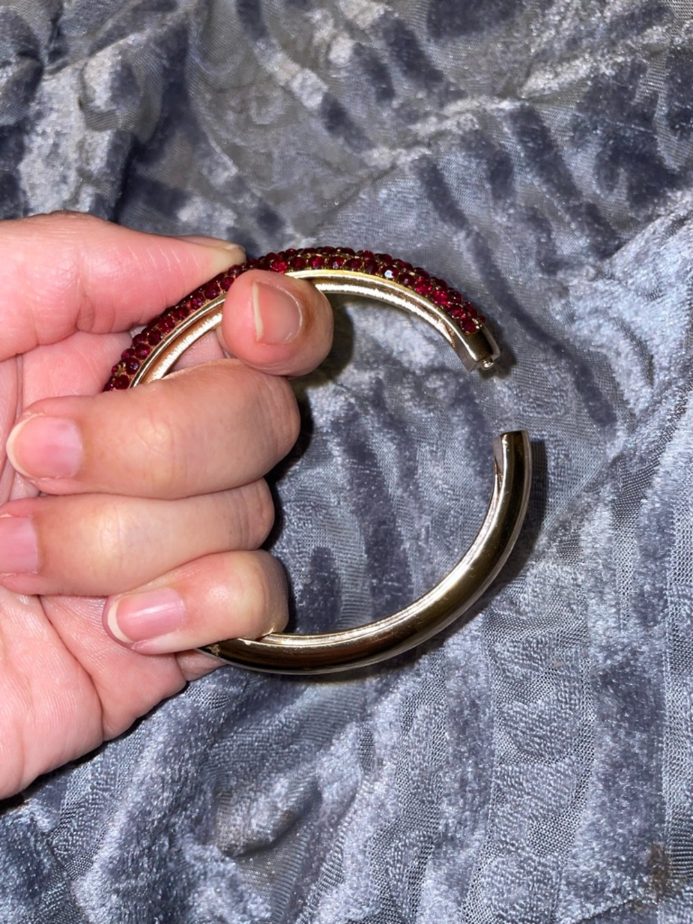 Rhinestone Pave Red Crystal Bangle Bracelet - Picture 3 of 5